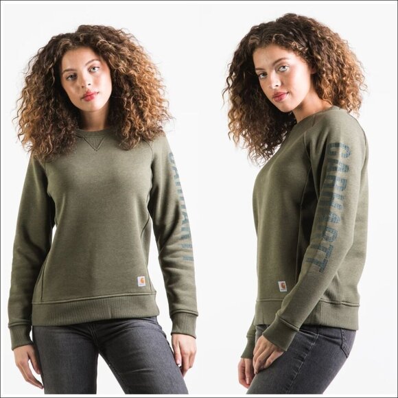 Women's Carhartt Relaxed Midweight Crewneck Sleeve Logo Sweatshirt-Size M(104410 - Picture 2 of 12